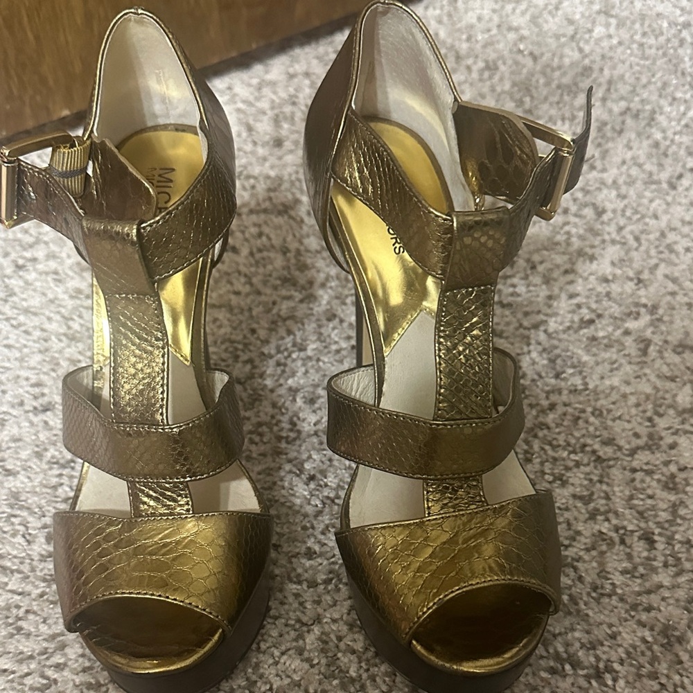 Michael Kors Metallic Gold Platform Heels - Picture 2 of 5